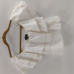 Buffalo Trading Co white cotton linen blend crop ruffle blouse size small